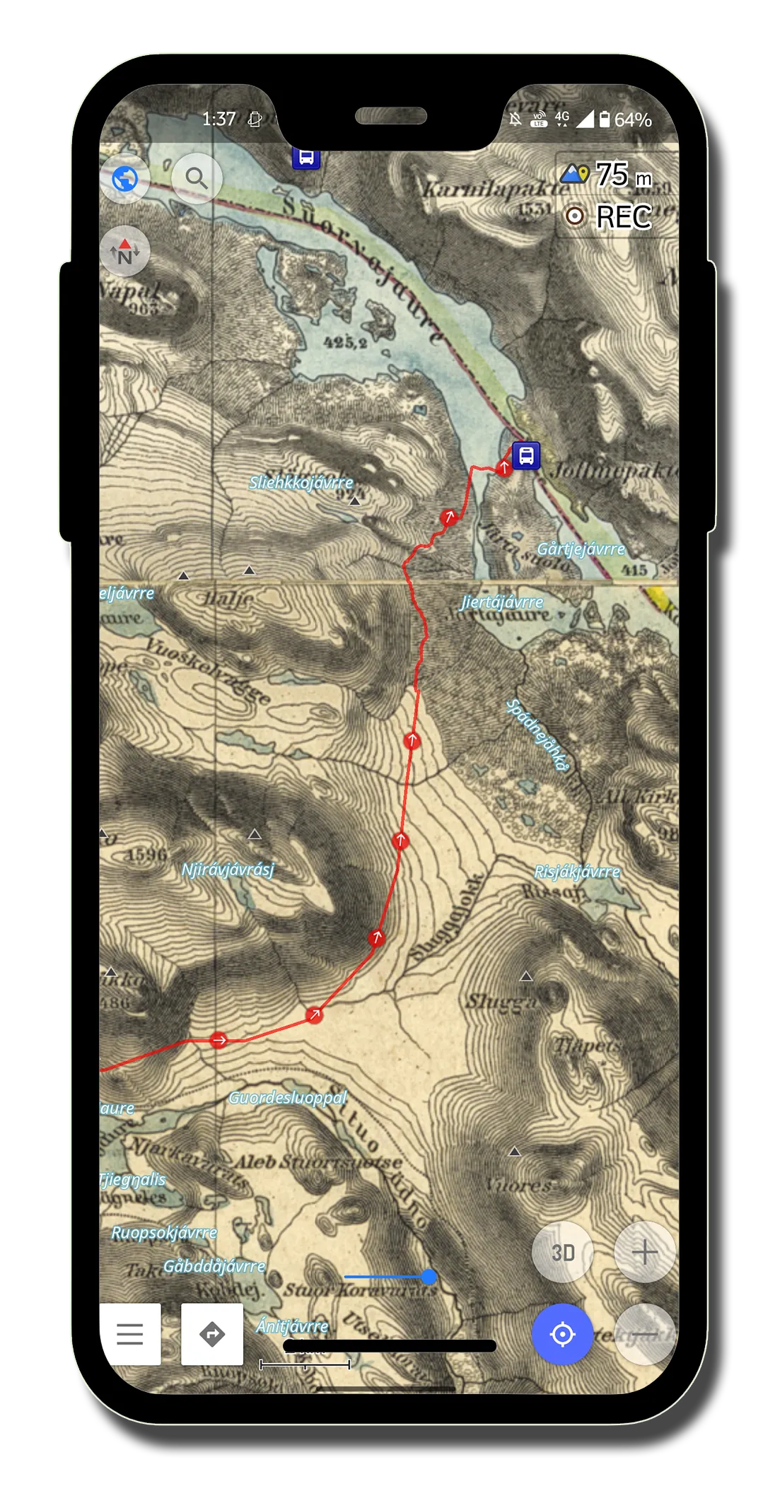 Old map running on a phone in OSMAnd app